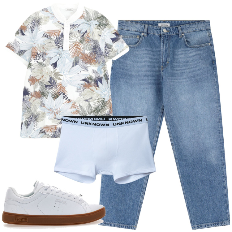 Outfit uomo - Total look #2223617. Stile Casual per Tutti i giorni. Abbinamento con boxer, jeans, polo, sneakers.