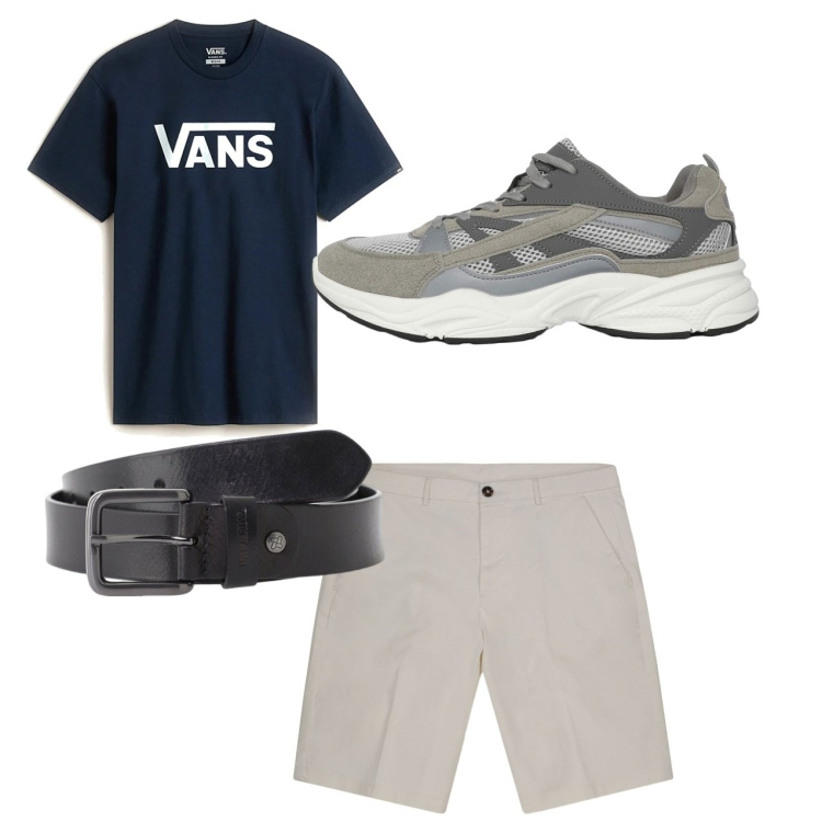 Outfit uomo - City. Stile Casual per Tutti i giorni. Abbinamento con sneakers, cinture, t-shirt, bermuda.
