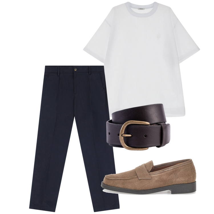 Outfit uomo - Total look #2223635. Stile Casual per Tutti i giorni. Abbinamento con pantaloni chino, t-shirt, scarpe stringate, cinture.