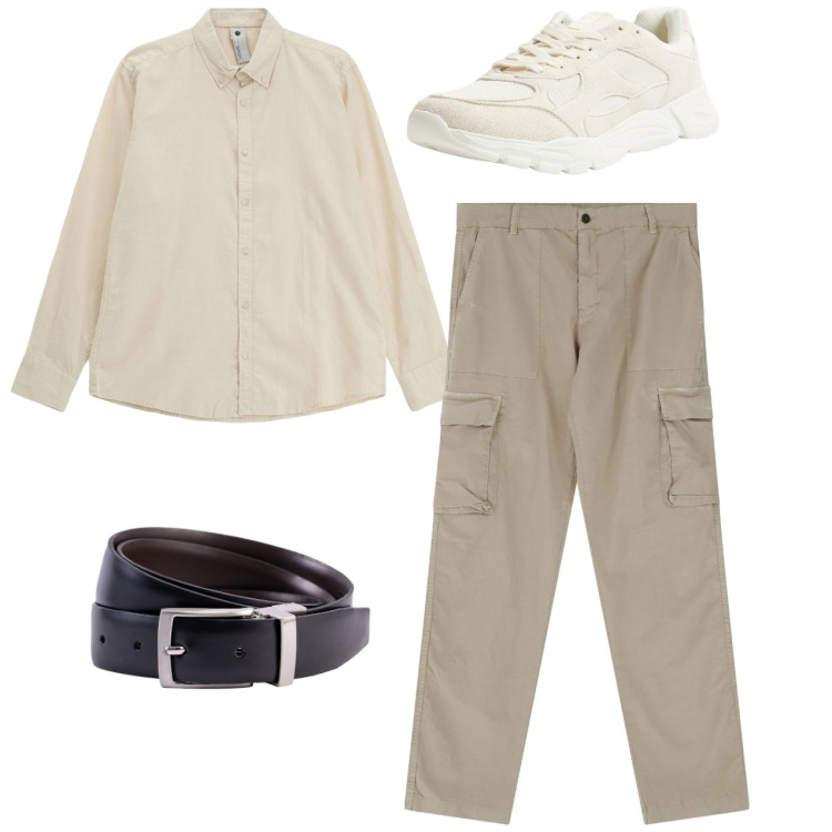 Outfit uomo - City. Stile Casual per Tutti i giorni. Abbinamento con sneakers, pantaloni cargo, camicie, cinture.