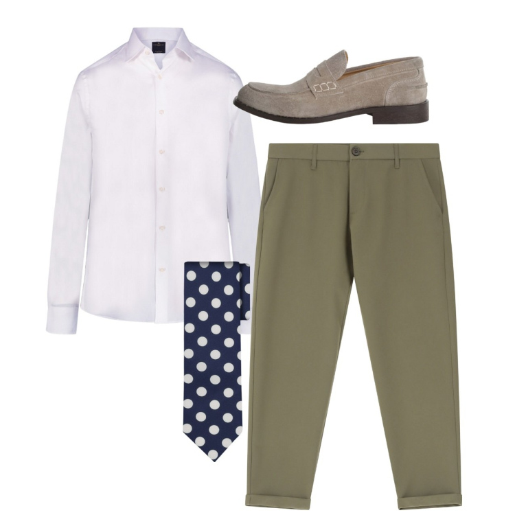 Outfit uomo - City. Stile Casual per Tutti i giorni. Abbinamento con pantaloni chino, scarpe stringate, camicie, cravatte.