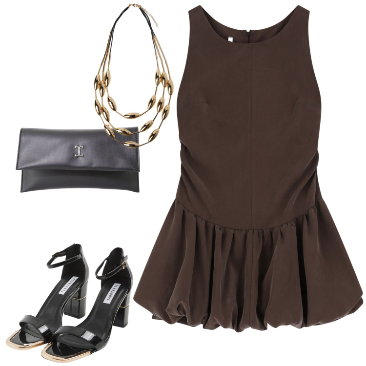Outfit donna - Agosto. Stile Urban per Tutti i giorni. Abbinamento con sabot, vestiti corti, pochette, collane.