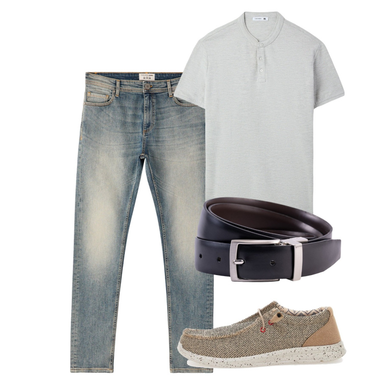 Outfit uomo - Agosto. Stile Casual per Tutti i giorni. Abbinamento con t-shirt, jeans skinny, scarpe stringate, cinture.