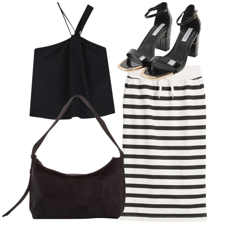 Outfit donna - In the city. Stile Chic per Tutti i giorni. Abbinamento con borse a mano, gonne, sabot, top.