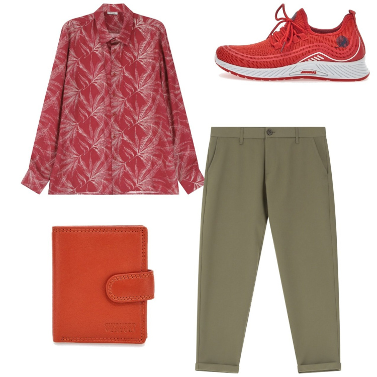 Outfit uomo - Total look. Stile Casual per Tutti i giorni. Abbinamento con pantaloni chino, camicie, sneakers, portafogli.