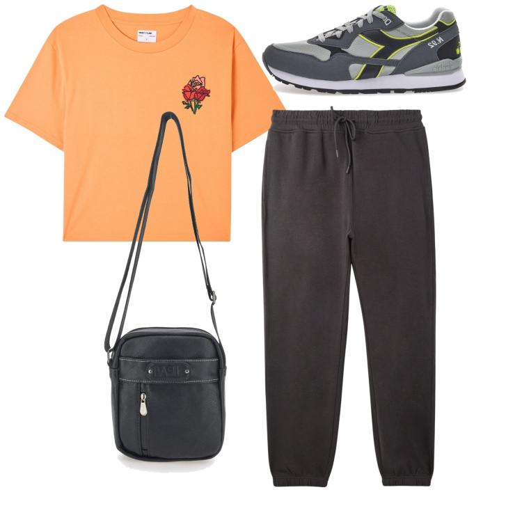 Outfit uomo - Al parco. Stile Urban per Tutti i giorni. Abbinamento con t-shirt, pantaloni, portafogli, sneakers.