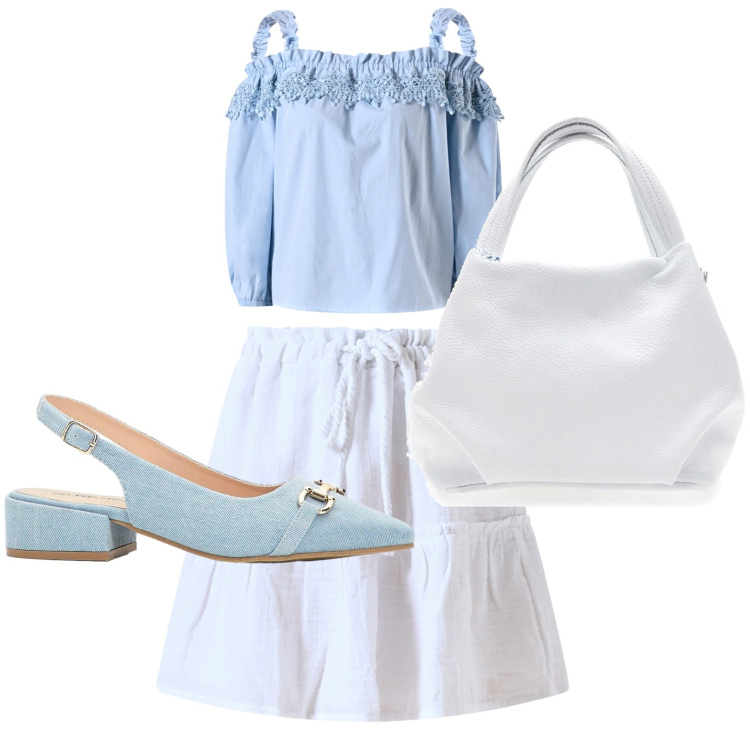 Outfit donna - Tocco romantico. Stile Romantica per Ufficio. Abbinamento con décolleté, bluse, gonne, borse a spalla.