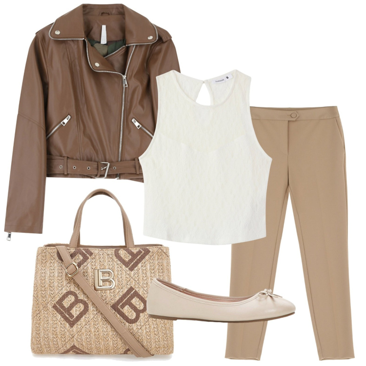 Outfit donna - Stile urbano. Stile Bon Ton per Scuola/Università. Abbinamento con ballerine, top, giacche, pantaloni, borse a tracolla.