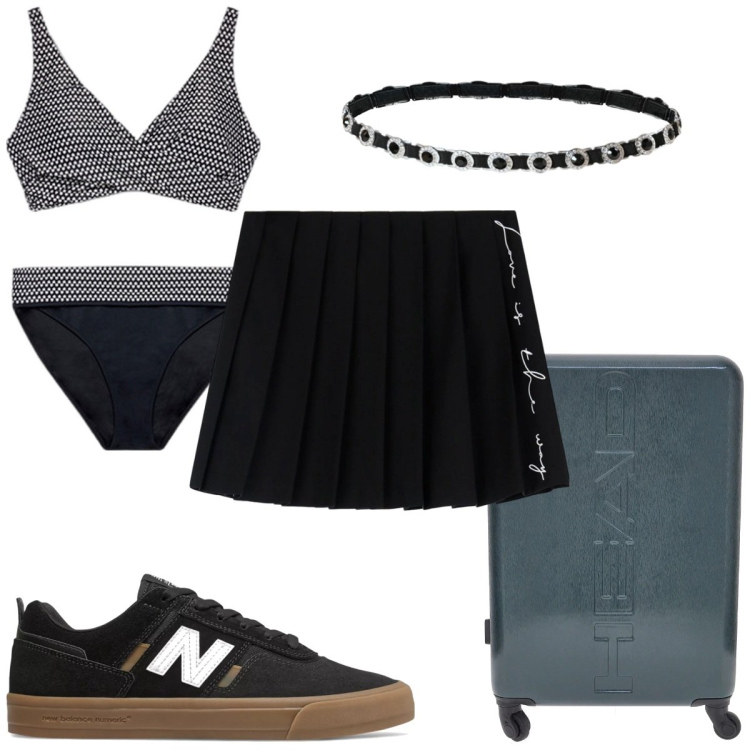 Outfit donna - Total look #2223810. Stile Trendy per Mare. Abbinamento con sneakers, cinture, minigonne, bikini, valigie.