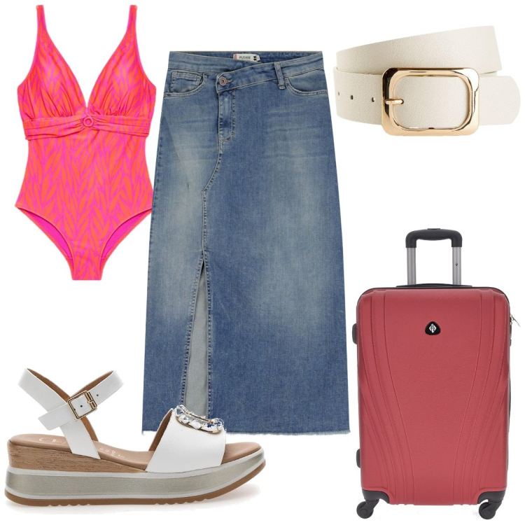 Outfit donna - Total look #2223814. Stile Trendy per Mare. Abbinamento con cinture, gonne longuette, sandali, bikini, valigie.