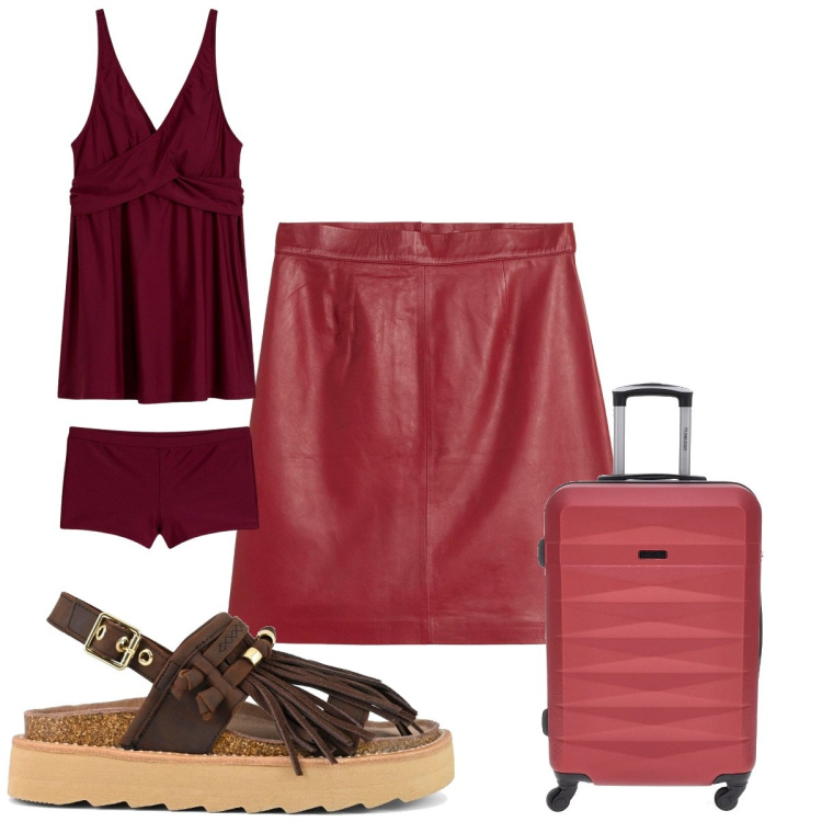 Outfit donna - Total look #2223820. Stile Trendy per Mare. Abbinamento con costumi interi, minigonne, sandali, valigie.