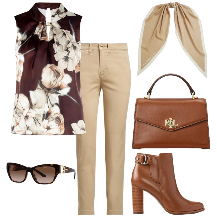 Outfit donna - Stivaletti in estate. Stile Casual chic per Tutti i giorni. Abbinamento con top, stivaletti, pantaloni corti, borse a mano, foulard, occhiali da sole.