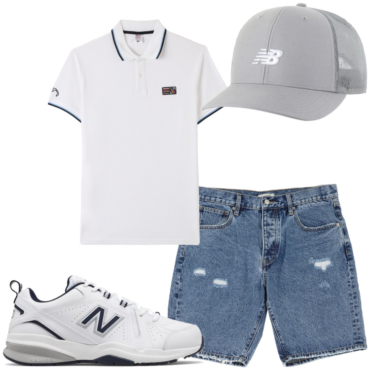 Outfit uomo - Total look #2223868. Stile Casual per Tutti i giorni. Abbinamento con polo, sneakers, cappelli con visiera, bermuda.