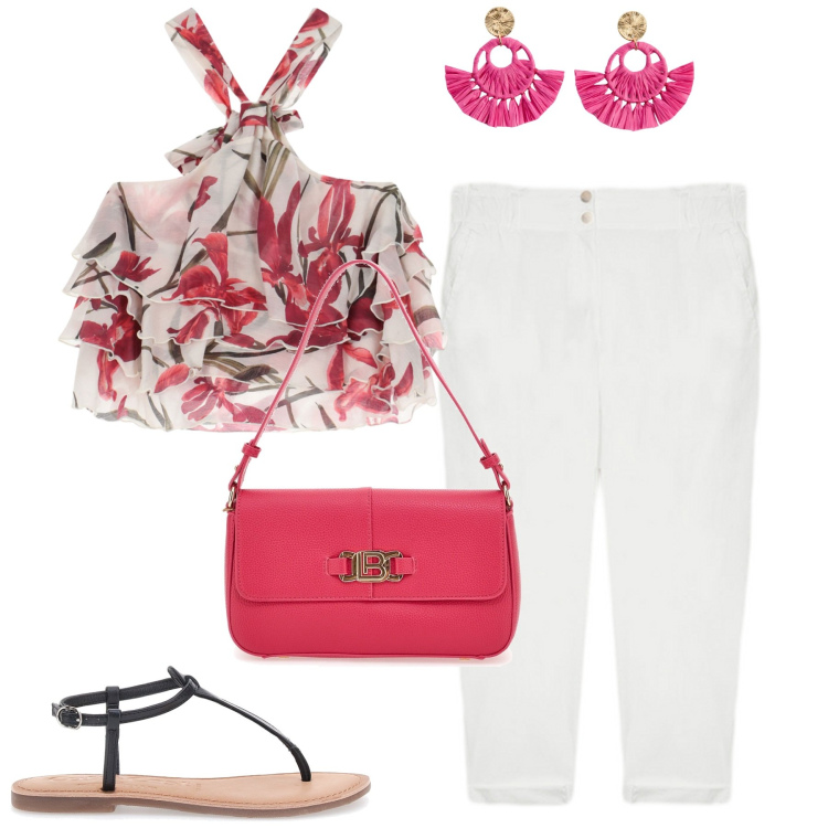 Outfit donna - Total look #2223925. Stile Urban per Tutti i giorni. Abbinamento con orecchini, canottiere, pantaloni, ciabatte, borse a spalla.