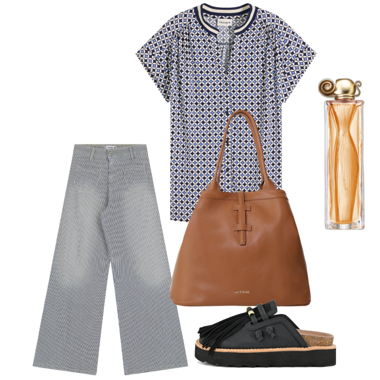 Outfit donna - Agosto bon ton. Stile Bon Ton per Tutti i giorni. Abbinamento con bluse, profumi, jeans a zampa, borse tote, sabot.