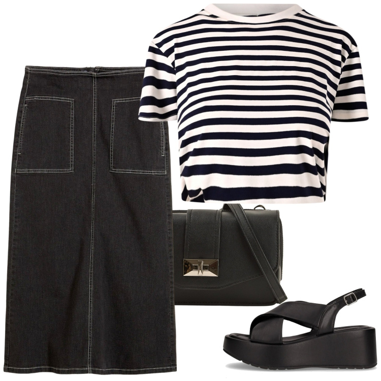 Outfit donna - Total look #2224038. Stile Basic per Tutti i giorni. Abbinamento con gonne longuette, borse a tracolla, t-shirt, sandali.