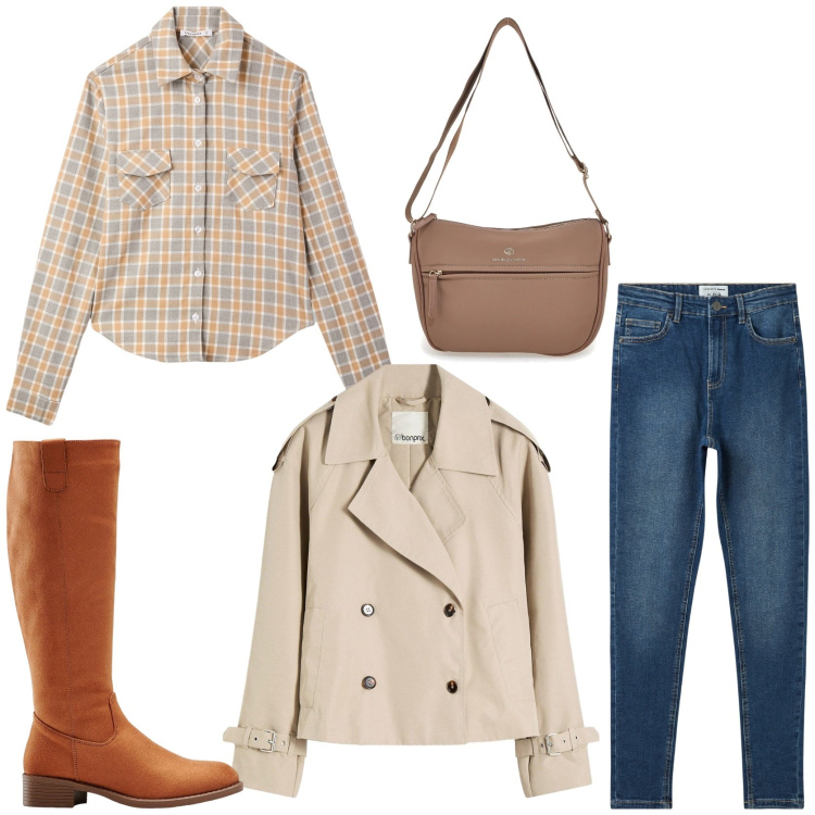 Outfit donna - Country inglese. Stile Casual chic per Tutti i giorni. Abbinamento con stivali, trench, jeans skinny, camicie, borse a tracolla.