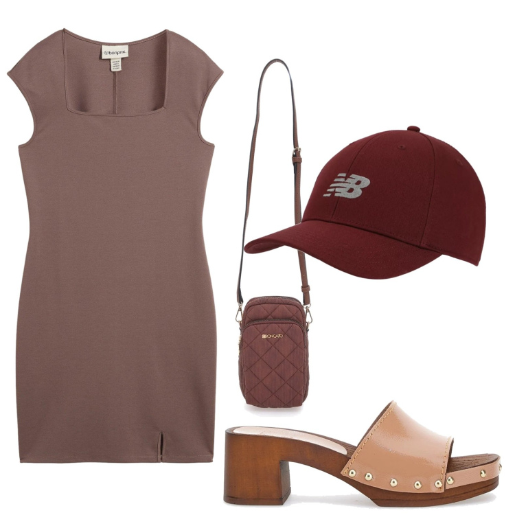 Outfit donna - Tubino relax. Stile Etnico per Tutti i giorni. Abbinamento con vestiti corti, cappelli con visiera, borse a tracolla, zoccoli.