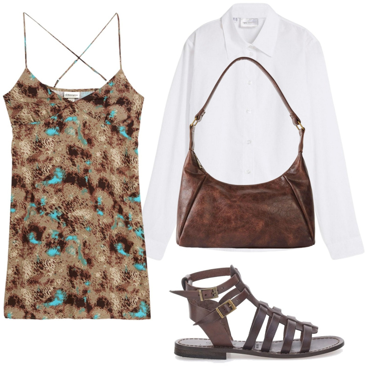 Outfit donna - L\'abito fluente. Stile Minimal per Tutti i giorni. Abbinamento con camicie, borse a mano, vestiti, sandali alla schiava.