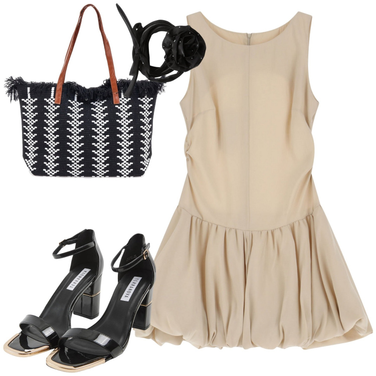 Outfit donna - Agosto. Stile Minimal per Tutti i giorni. Abbinamento con collane, sabot, vestiti corti, borse a spalla.
