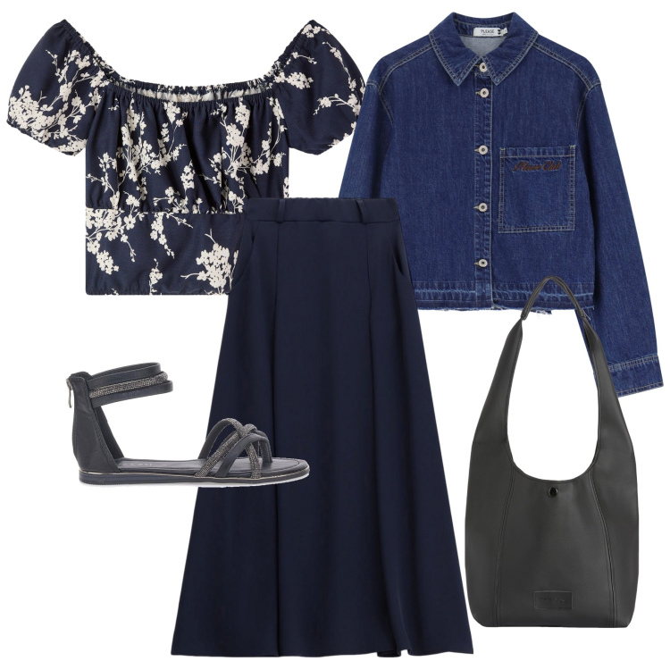 Outfit donna - Total look #2224091. per Tutti i giorni. Abbinamento con bluse, blazer, gonne lunghe, borse a spalla, sandali.