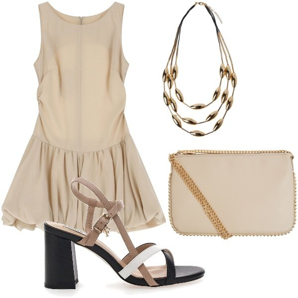 Outfit donna - E siamo in Agosto....... Stile Casual chic per Serata fuori. Abbinamento con borse a tracolla, vestiti corti, sandali col tacco, collane.