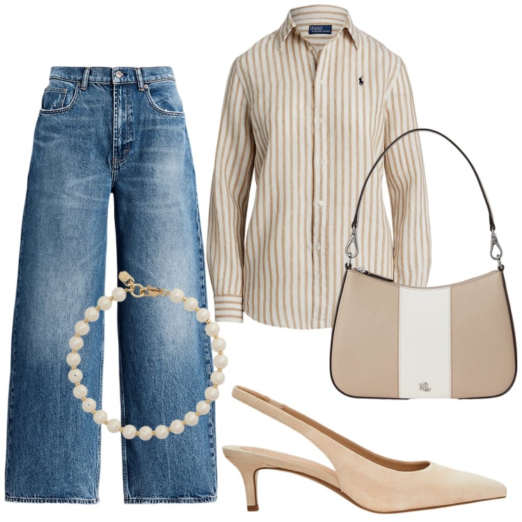 Outfit donna - Total look #2224189. Stile Casual chic per Scuola/Università. Abbinamento con jeans, décolleté, borse a spalla, braccialetti, camicie.