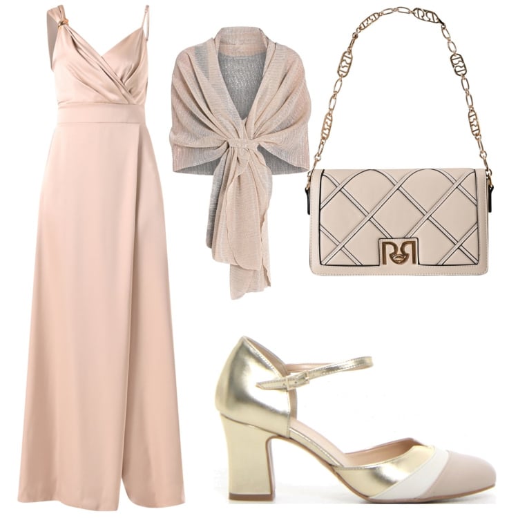 Outfit donna - Total look #2224197. Stile Chic per Cerimonia. Abbinamento con stole, borse a tracolla, vestiti lunghi, sandali col tacco.