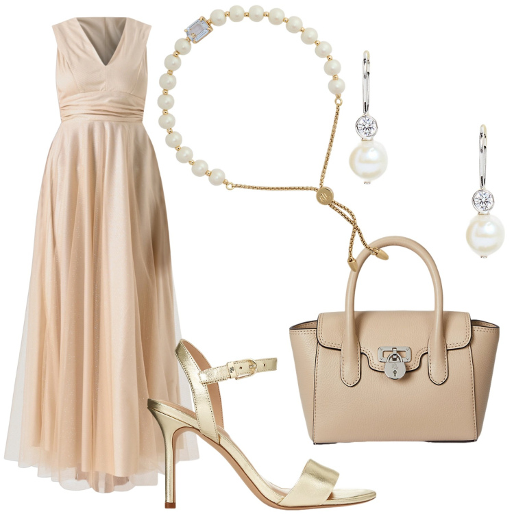 Outfit donna - Sandali estivi: estate ai tuoi piedi. Stile Glamour per Cerimonia. Abbinamento con vestiti lunghi, braccialetti, sandali in pelle, borse a mano, orecchini.