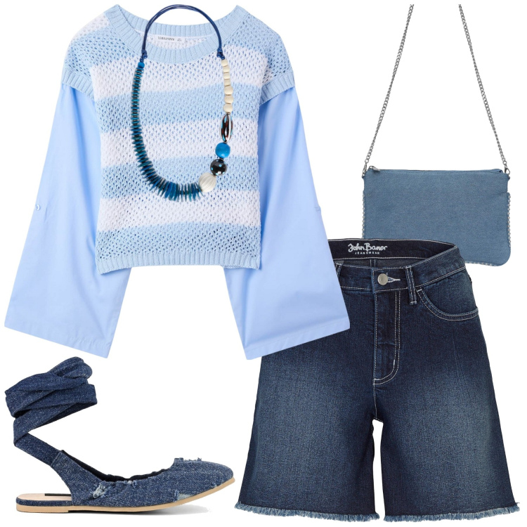 Outfit donna - Total look #2224279. Stile Basic per Tutti i giorni. Abbinamento con shorts, maglieria, borse a tracolla, ballerine, collane.