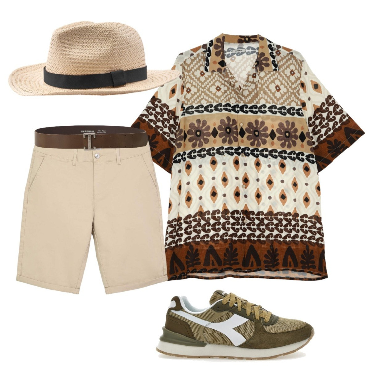 Outfit uomo - Pratico e stiloso. Stile Trendy per Tutti i giorni. Abbinamento con bermuda, cinture, camicie a manica corta, sneakers, cappelli.