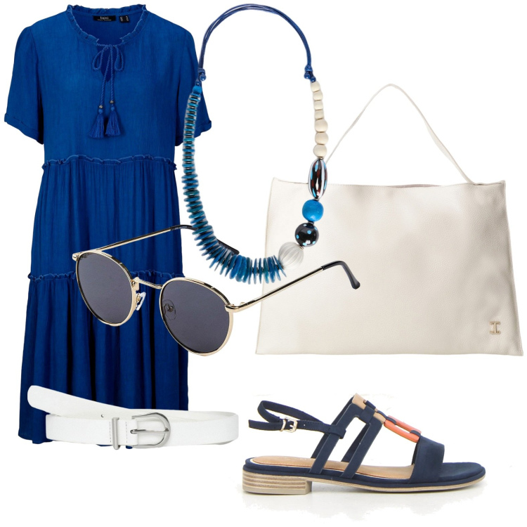 Outfit donna - Tropea. per Serata fuori. Abbinamento con caftani, occhiali da sole, cinture, borse a spalla, sandali, collane.