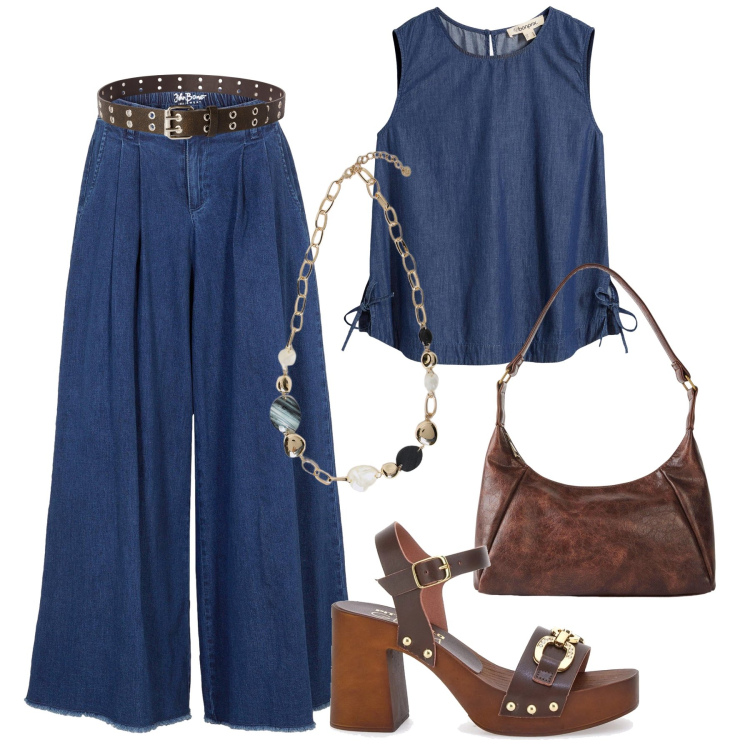 Outfit donna - La gonna a pantalone. Stile Casual per Tutti i giorni. Abbinamento con gonne, top, borse a mano, cinture, zoccoli, collane.