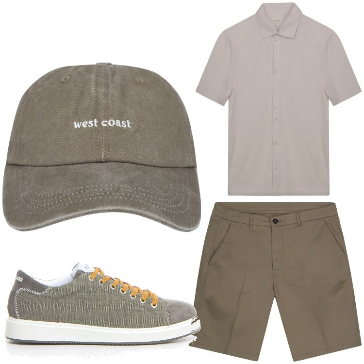 Outfit uomo - Colori delicati. Stile Casual per Tutti i giorni. Abbinamento con cappelli, sneakers, bermuda, polo.