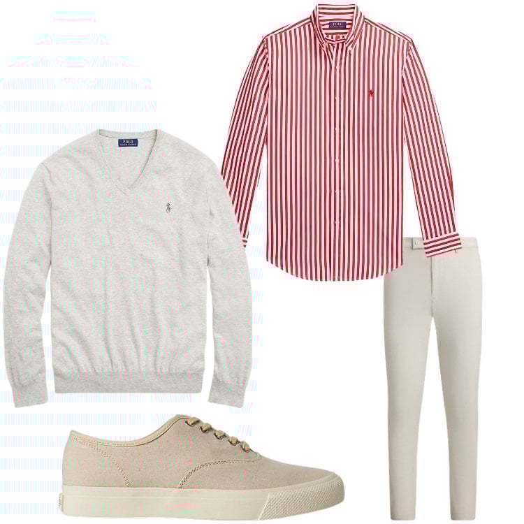 Outfit uomo - Passeggiata a San Candido. Stile Business/Elegante per Serata speciale. Abbinamento con maglieria, sneakers, pantaloni, camicie.