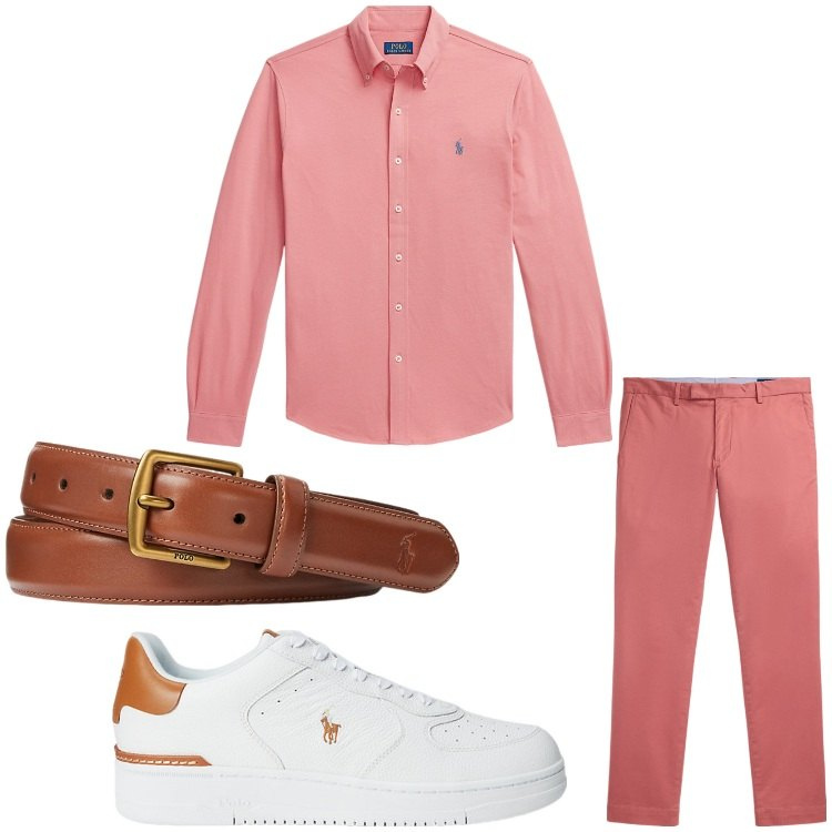 Outfit uomo - Originale. Stile Business/Elegante per Ufficio. Abbinamento con pantaloni chino, cinture, sneakers, camicie.