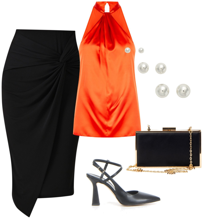 Outfit donna - A piedi nudi sulla sabbia. Stile Glamour per Serata fuori. Abbinamento con gonne, pochette, top, orecchini, sandali col tacco.