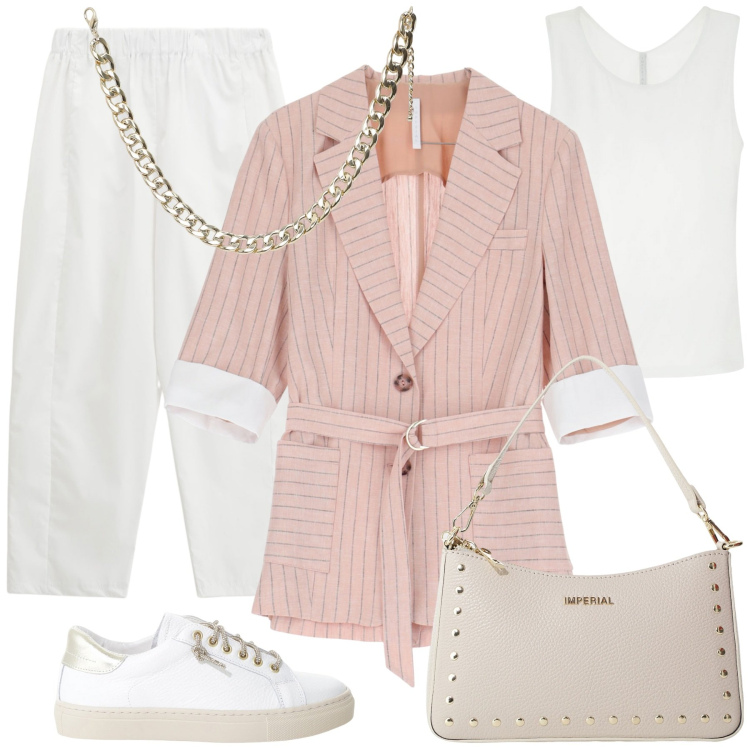 Outfit donna - Total look #2224440. Stile Boho per Ufficio. Abbinamento con collane, blazer, sneakers, pantaloni, canottiere, borse a spalla.