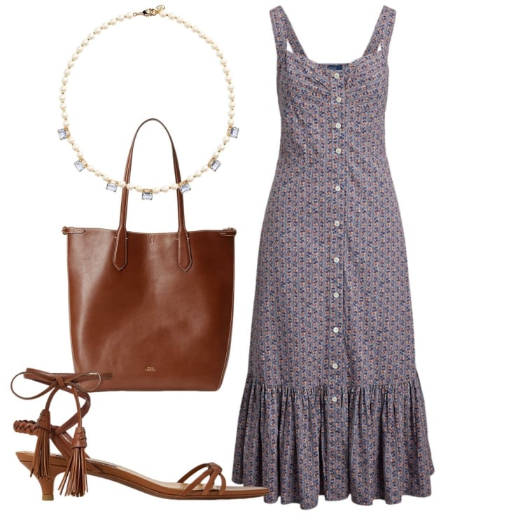 Outfit donna - Bon ton. Stile Bon Ton per Tutti i giorni. Abbinamento con vestiti, sandali col tacco, collane, borse tote.
