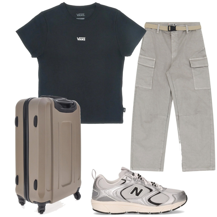 Outfit donna - Total look #2224462. Stile Urban per Tutti i giorni. Abbinamento con pantaloni chino, t-shirt, valigie, sneakers.