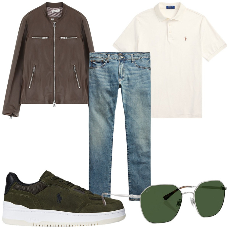 Outfit uomo - Total look #2224640. Stile Casual per Tutti i giorni. Abbinamento con giacche, jeans, occhiali da sole, polo, sneakers.