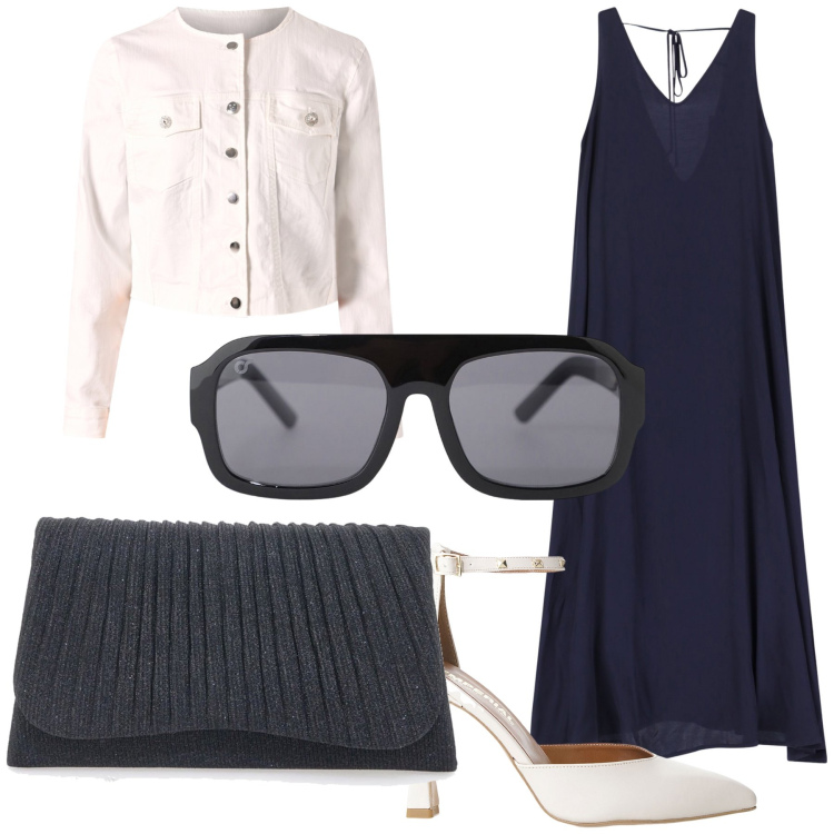 Outfit donna - Total look. Stile Bon Ton per Serata fuori. Abbinamento con blazer, vestiti lunghi, occhiali da sole, décolleté, clutch.