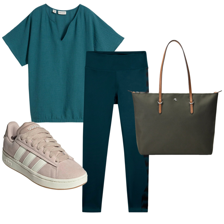Outfit donna - Semplicemente. Stile Minimal per Tutti i giorni. Abbinamento con bluse, leggings, borse tote, sneakers.