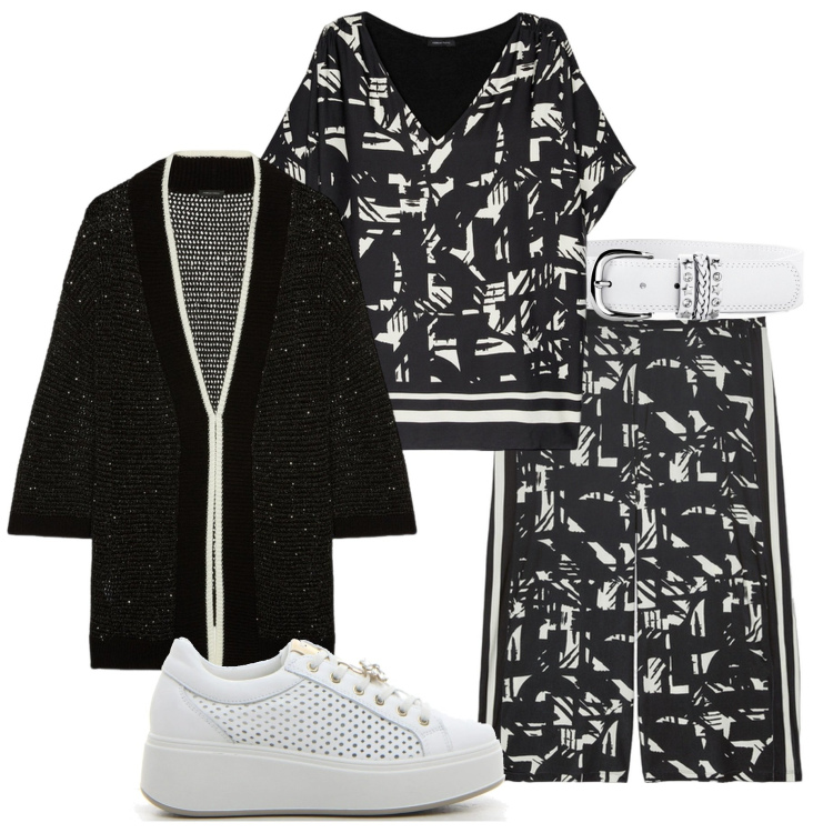 Outfit donna - Set due pezzi coordinati. Stile Casual chic per Serata fuori. Abbinamento con cinture, pantaloni, cardigans, bluse, sneakers.