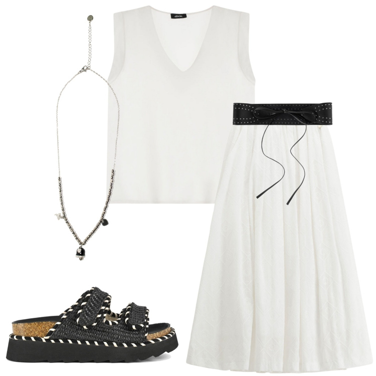 Outfit donna - Set due pezzi coordinati. Stile Casual chic per Tutti i giorni. Abbinamento con cinture, gonne lunghe, ciondoli, top, sandali.