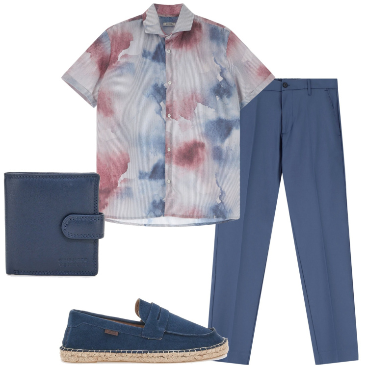 Outfit uomo - Serata fuori. Stile Urban per Serata speciale. Abbinamento con pantaloni, camicie a manica corta, portafogli, espadrillas.