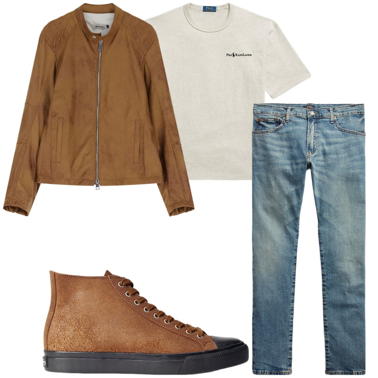 Outfit uomo - Total look #2225046. Stile Casual per Tutti i giorni. Abbinamento con giacche, sneakers, jeans, t-shirt.