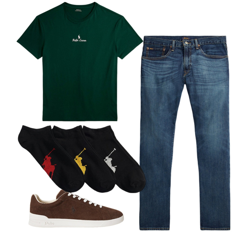 Outfit uomo - Total look #2225052. Stile Casual per Tutti i giorni. Abbinamento con jeans dritti, calzini, t-shirt, sneakers.
