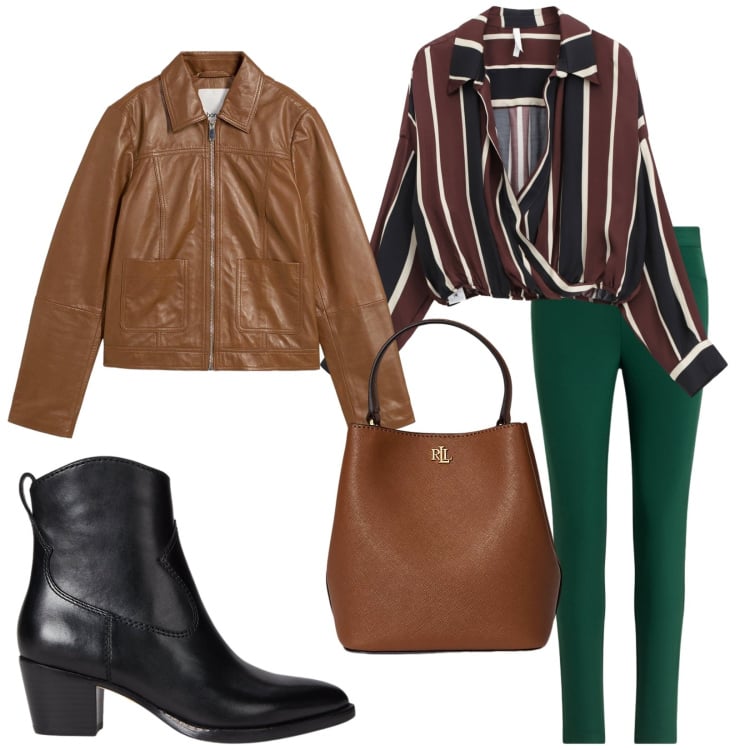Outfit donna - Total look #2225088. Stile Casual per Tutti i giorni. Abbinamento con giacche, camicie, borse a secchiello, pantaloni, stivaletti.