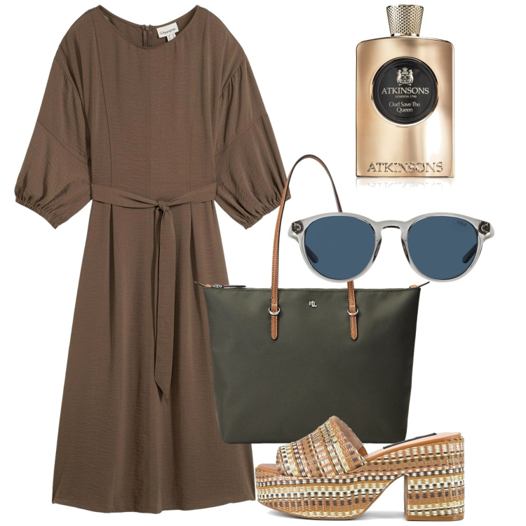 Outfit donna - Tunica ufficio. Stile Bon Ton per Ufficio. Abbinamento con vestiti, profumi, occhiali da sole, borse tote, zeppe.